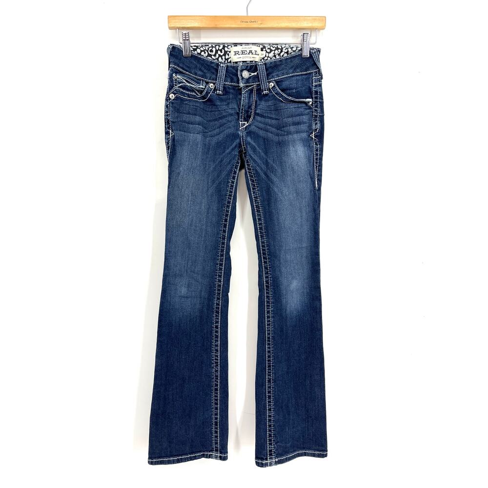 Ariat Women's 26R‎ Lakeshore Blue Denim Low Rise Bootcut Jeans Rosy Whipstitch